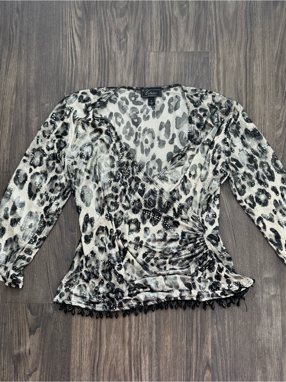Dress Barn Black & White Leopard Wrap Blouse